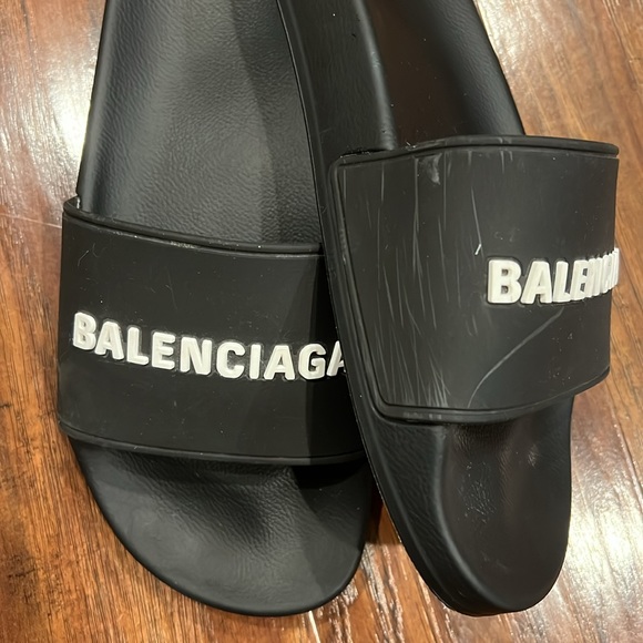 Balenciaga Black Logo Pool Slides, size 38